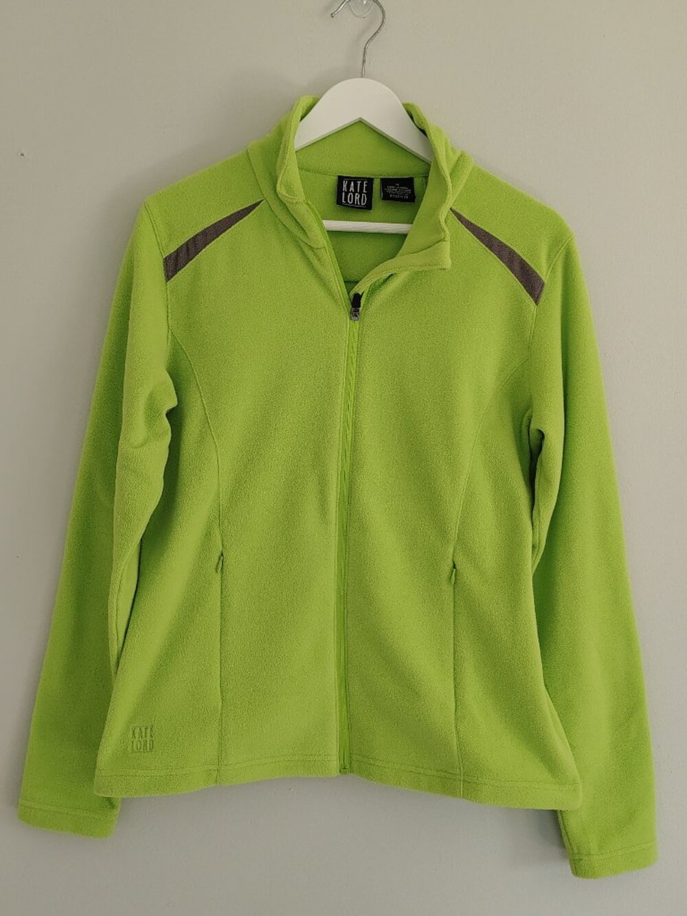 Kate Lord Micro Fleece Jacket Zip Front Light Green/Gray Size M